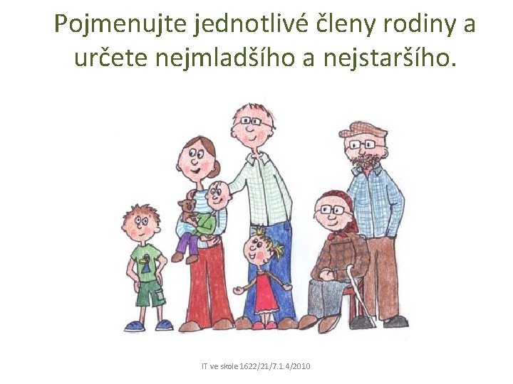 Pojmenujte jednotlivé členy rodiny a určete nejmladšího a nejstaršího. IT ve skole 1622/21/7. 1.