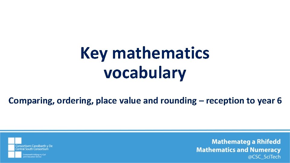 Key mathematics vocabulary Comparing, ordering, place value and rounding – reception to year 6