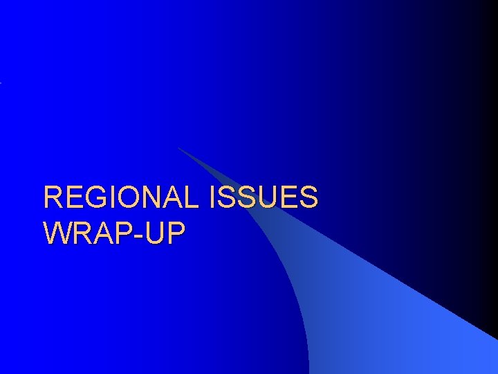 REGIONAL ISSUES WRAP-UP 