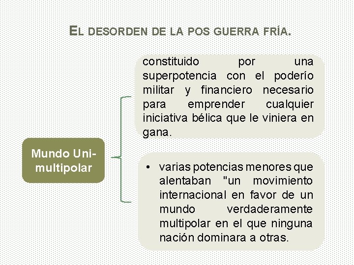 EL DESORDEN DE LA POS GUERRA FRÍA. constituido por una superpotencia con el poderío