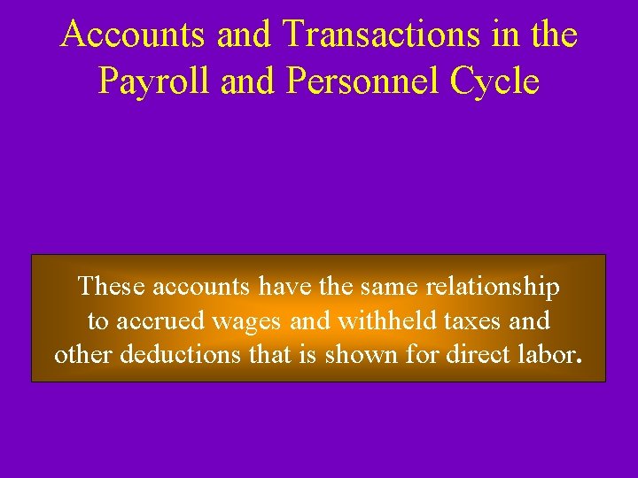 Accounts and Transactions in the Payroll and Personnel Cycle These accounts have the same