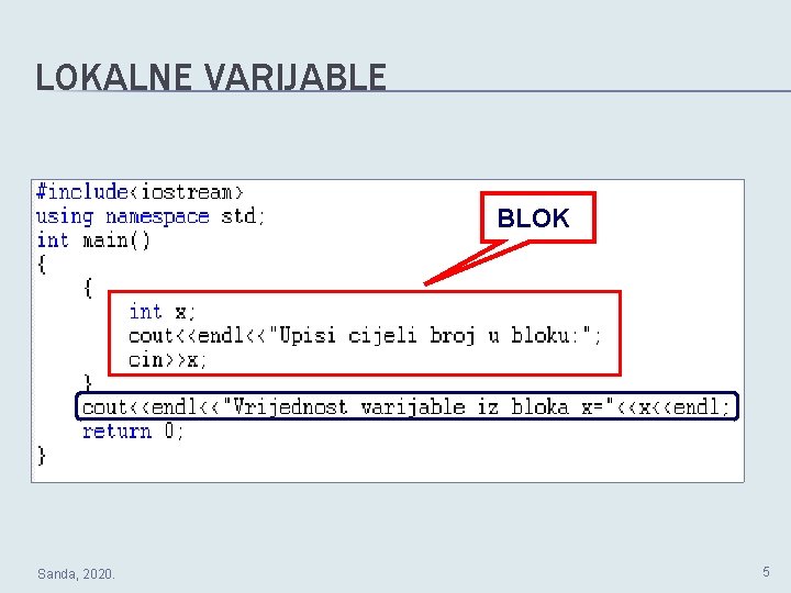 LOKALNE VARIJABLE BLOK Sanda, 2020. 5 