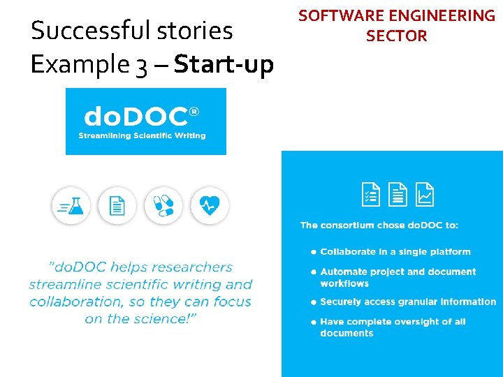 Successful stories Example 3 – Start-up SOFTWARE ENGINEERING SECTOR 