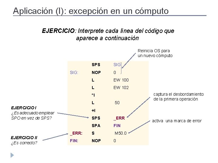 Aplicación (I): excepción en un cómputo EJERCICIO: Interprete cada línea del código que aparece Aplicación (I): excepción en un cómputo EJERCICIO: Interprete cada línea del código que aparece