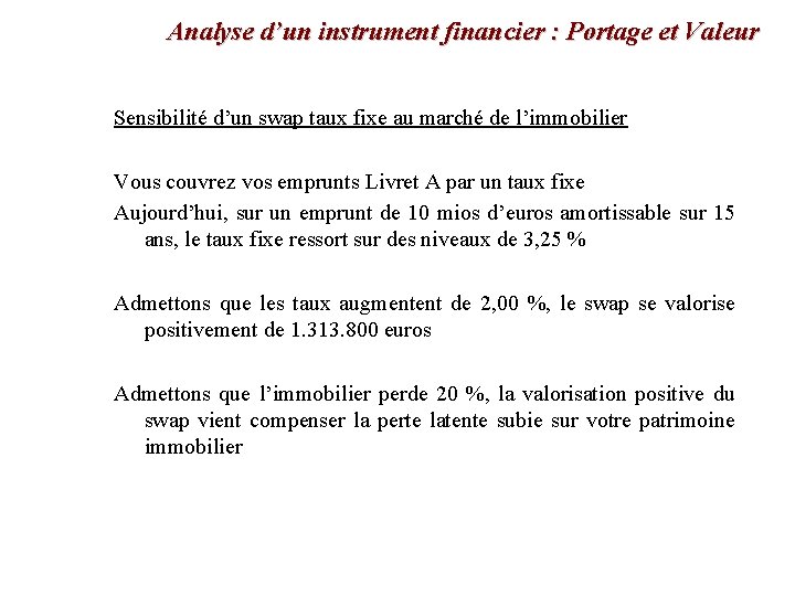 Analyse d’un instrument financier : Portage et Valeur Sensibilité d’un swap taux fixe au