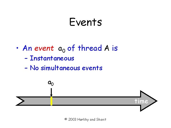 Events • An event a 0 of thread A is – Instantaneous – No