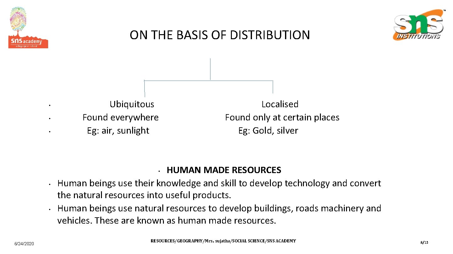 ON THE BASIS OF DISTRIBUTION • • • Ubiquitous Found everywhere Eg: air, sunlight