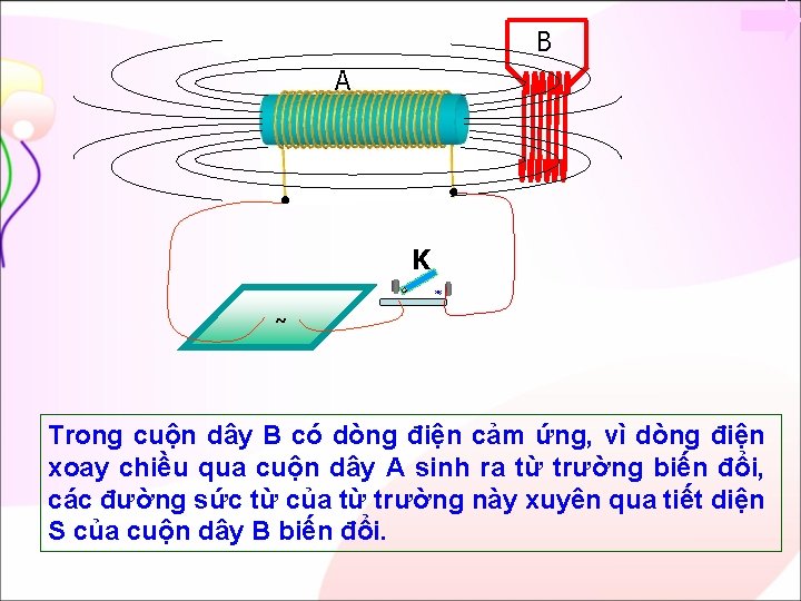 B A K ˜ Trong cuộn dây B có dòng điện cảm ứng, vì