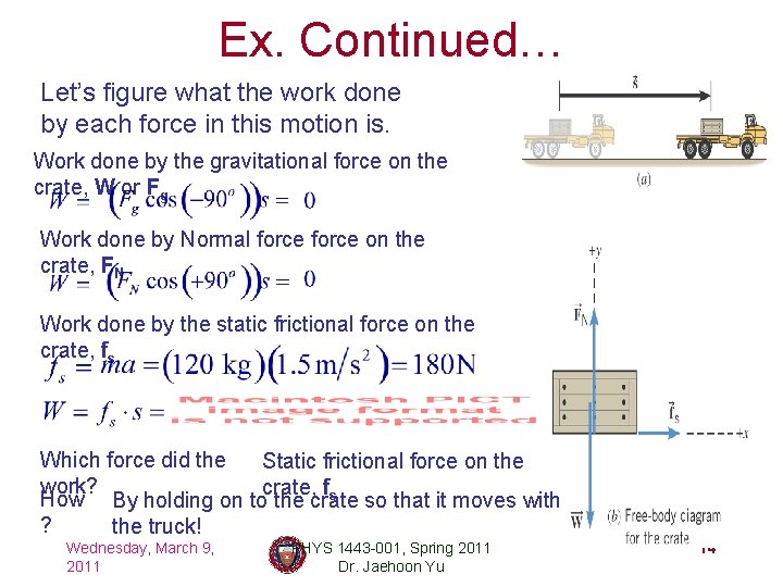 Ex. Continued… Let’s figure what the work done by each force in this motion