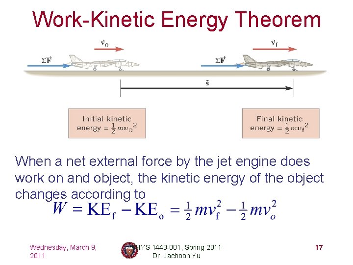 Work-Kinetic Energy Theorem When a net external force by the jet engine does work