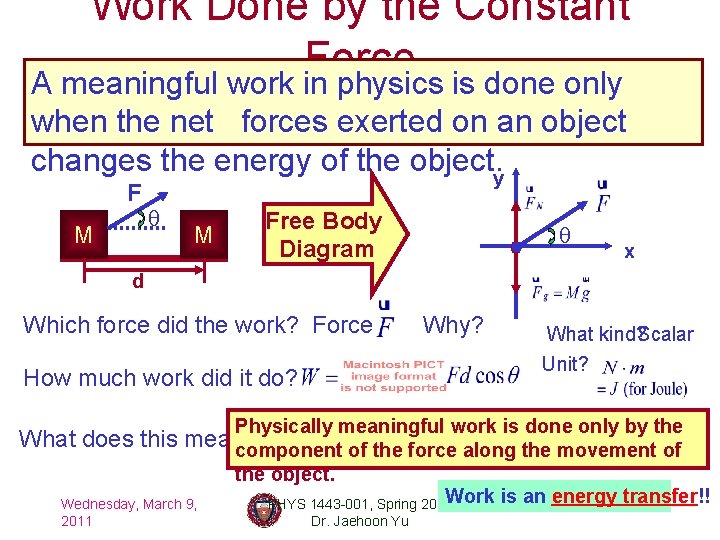 Work Done by the Constant Force A meaningful work in physics is done only