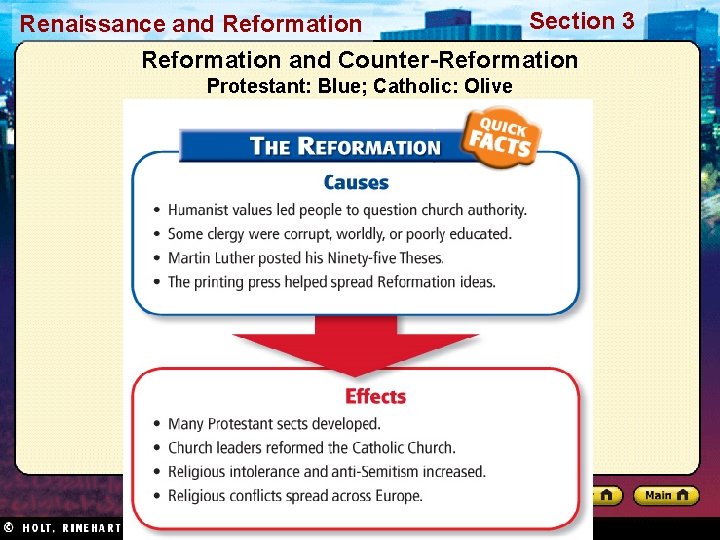 Section 3 Renaissance and Reformation and Counter-Reformation Protestant: Blue; Catholic: Olive 