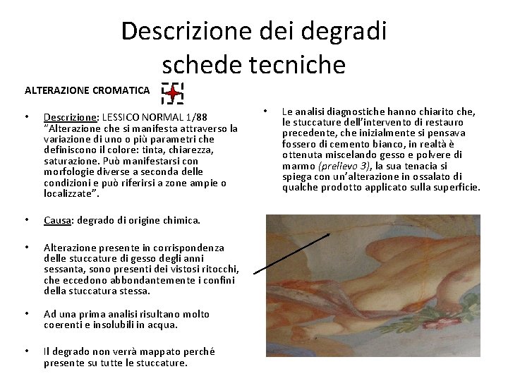 Descrizione dei degradi schede tecniche ALTERAZIONE CROMATICA • Descrizione: LESSICO NORMAL 1/88 “Alterazione che