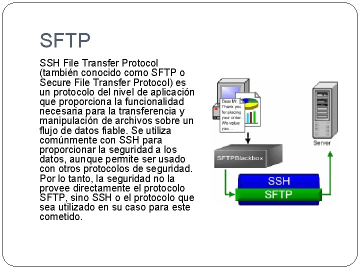 SFTP SSH File Transfer Protocol (también conocido como SFTP o Secure File Transfer Protocol)