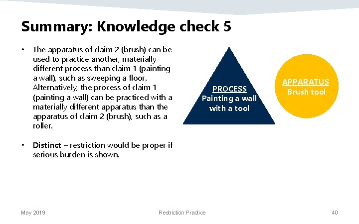 Summary: Knowledge check 5 • • The apparatus of claim 2 (brush) can be