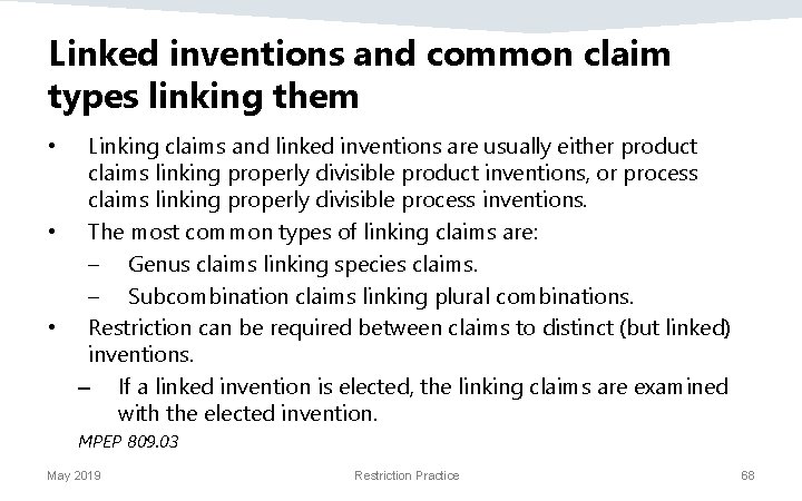 Linked inventions and common claim types linking them Linking claims and linked inventions are