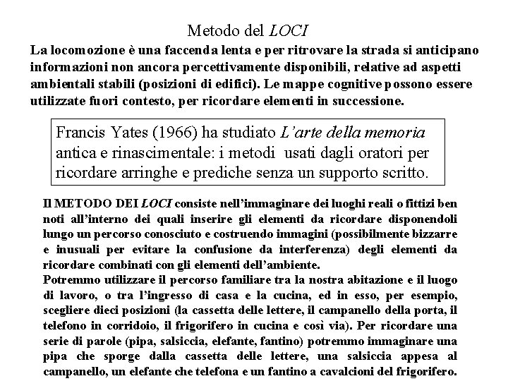 Metodo del LOCI La locomozione è una faccenda lenta e per ritrovare la strada