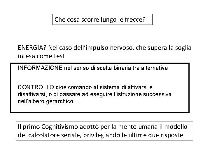 Che cosa scorre lungo le frecce? ENERGIA? Nel caso dell’impulso nervoso, che supera la