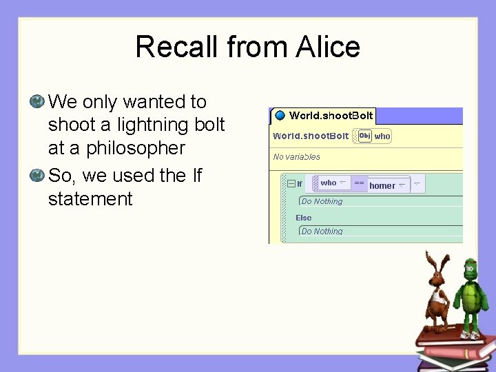 Recall from Alice We only wanted to shoot a lightning bolt at a philosopher