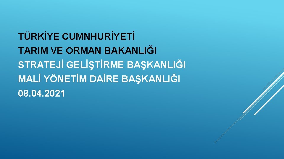 TÜRKİYE CUMNHURİYETİ TARIM VE ORMAN BAKANLIĞI STRATEJİ GELİŞTİRME BAŞKANLIĞI MALİ YÖNETİM DAİRE BAŞKANLIĞI 08.