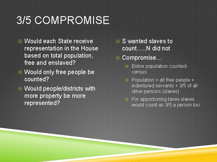 3/5 COMPROMISE Would each State receive representation in the House based on total population,