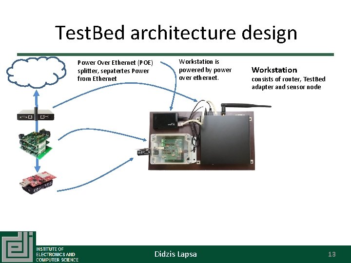Test. Bed architecture design Power Over Ethernet (POE) splitter, sepatertes Power from Ethernet Workstation