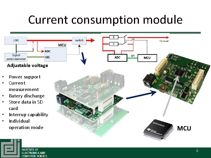 Current consumption module Komunikācijas modulis Adjustable voltage • Power support • Current measurement •
