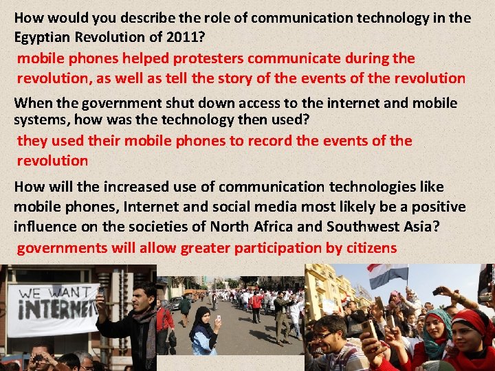 How would you describe the role of communication technology in the Egyptian Revolution of