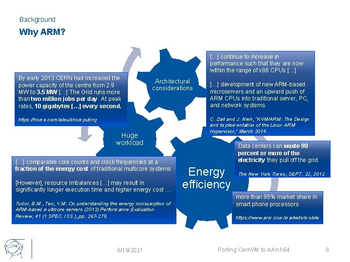 Background Why ARM? […] continue to increase in performance such that they are now