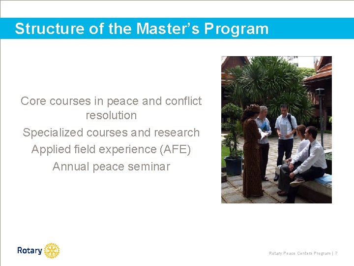 Structure of the Master’s Program Core courses in peace and conflict resolution Specialized courses