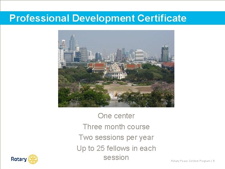 Professional Development Certificate One center Three month course Two sessions per year Up to