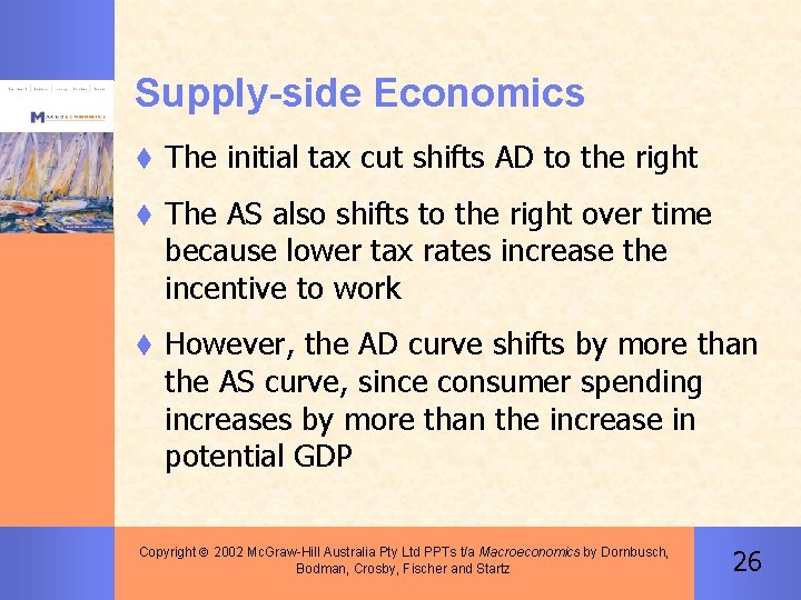 Supply-side Economics t The initial tax cut shifts AD to the right t The