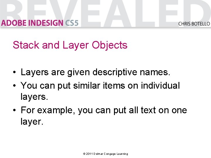 Stack and Layer Objects • Layers are given descriptive names. • You can put