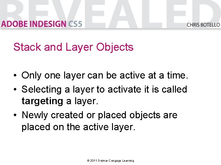 Stack and Layer Objects • Only one layer can be active at a time.