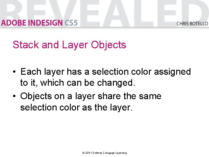 Stack and Layer Objects • Each layer has a selection color assigned to it,