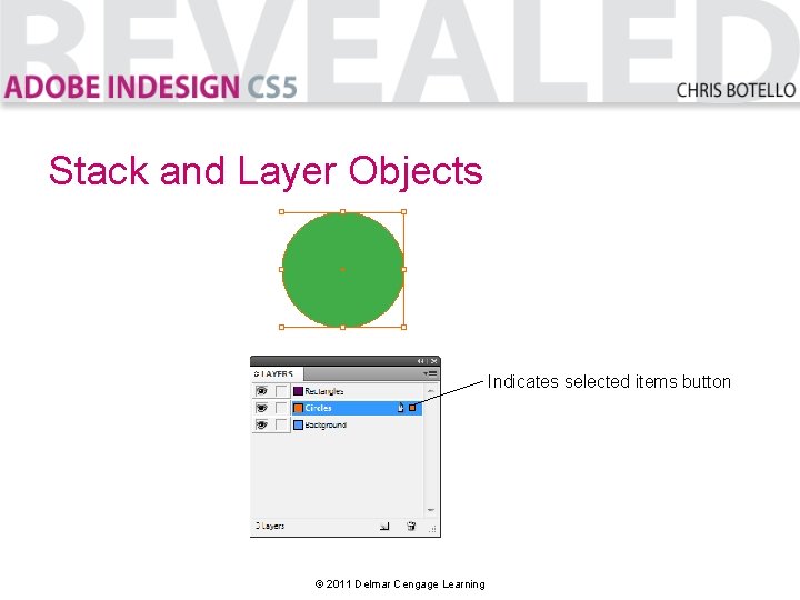 Stack and Layer Objects Indicates selected items button © 2011 Delmar Cengage Learning 