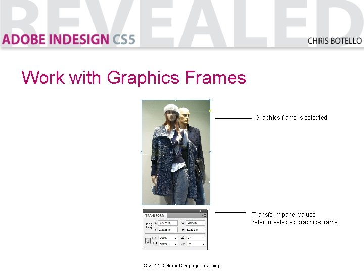 Work with Graphics Frames Graphics frame is selected Transform panel values refer to selected