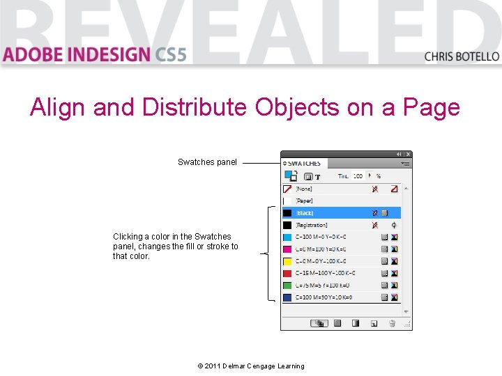 Align and Distribute Objects on a Page Swatches panel Clicking a color in the