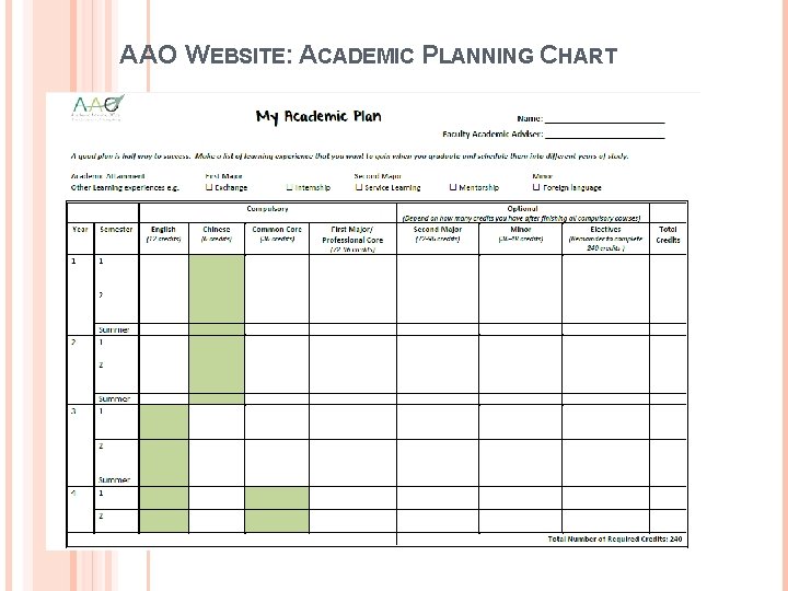 AAO WEBSITE: ACADEMIC PLANNING CHART 13 