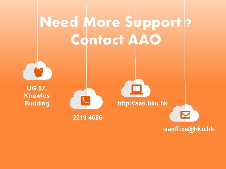 Need More Support ? Contact AAO UG 07, Knowles Building http: //aao. hku. hk