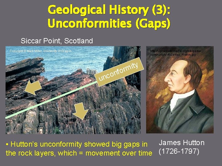 Geological History (3): Unconformities (Gaps) Siccar Point, Scotland Copyright © Marli Miller, University of