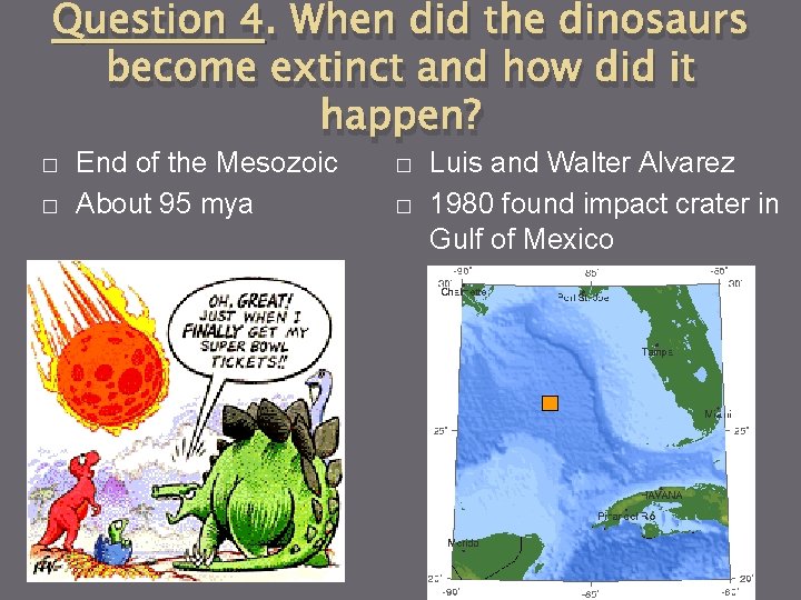 Question 4. When did the dinosaurs become extinct and how did it happen? �