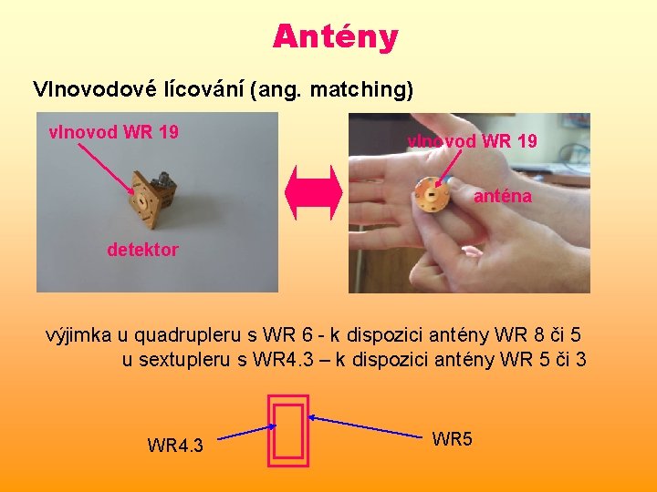 Antény Vlnovodové lícování (ang. matching) vlnovod WR 19 anténa detektor výjimka u quadrupleru s Antény Vlnovodové lícování (ang. matching) vlnovod WR 19 anténa detektor výjimka u quadrupleru s