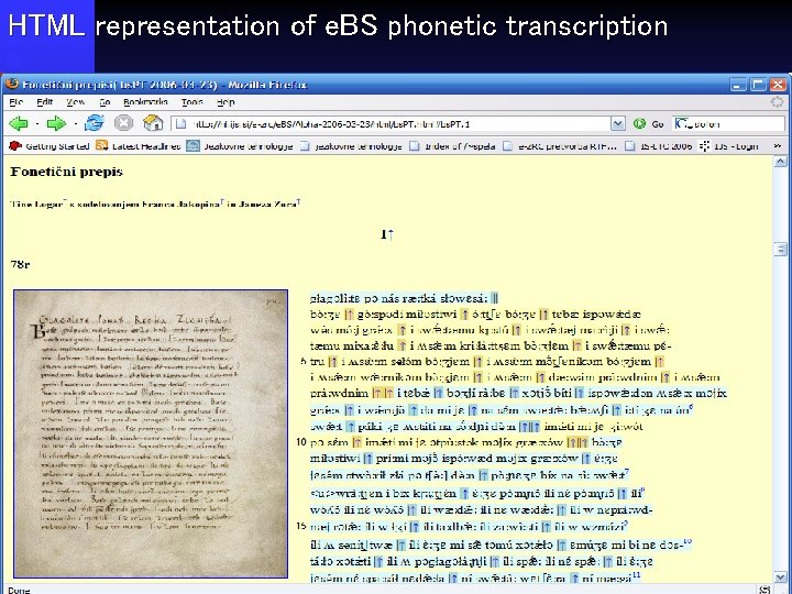 HTML representation of e. BS phonetic transcription 