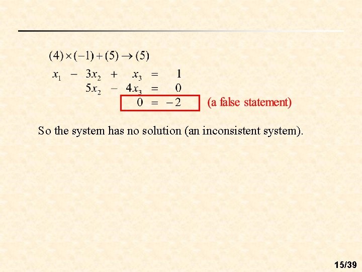 So the system has no solution (an inconsistent system). 15/39 