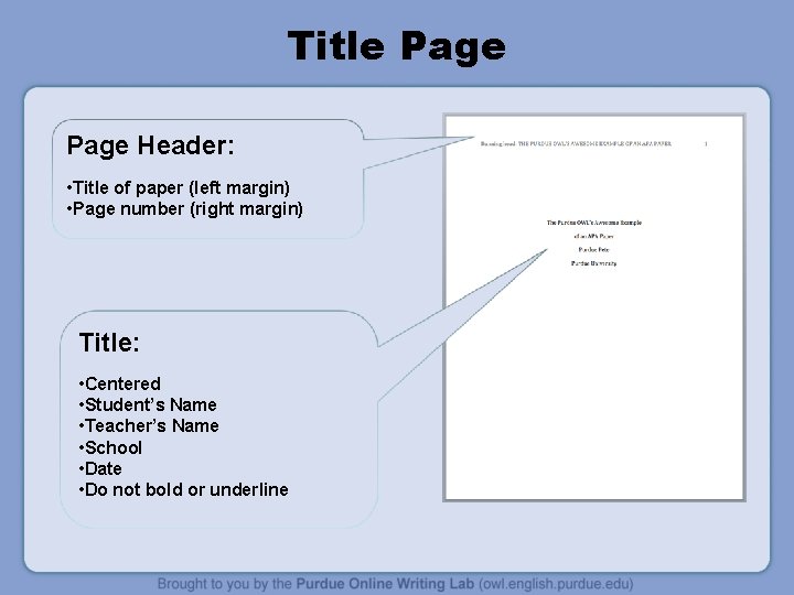 Title Page Header: • Title of paper (left margin) • Page number (right margin)