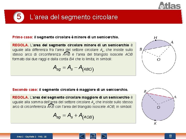 5 L’area del segmento circolare Primo caso: il segmento circolare è minore di un