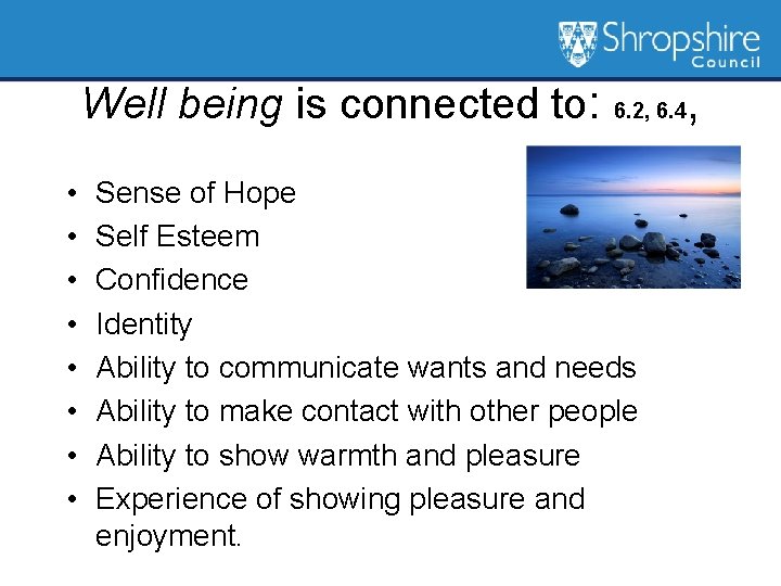 Well being is connected to: • • 6. 2, 6. 4 Sense of Hope