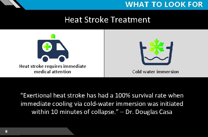 WHAT TO LOOK FOR Heat Stroke Treatment 2 CALL AN AMBULANCE Heat stroke requires