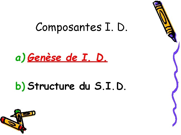 Composantes I. D. a) Genèse de I. D. b) Structure du S. I. D.